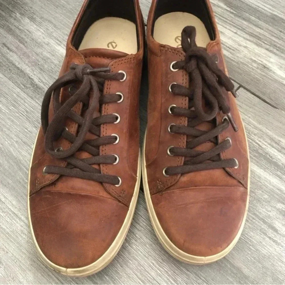Ecco Soft 7 Mens Size 10 - Brown Leather Lace Up Casual Sneaker Shoes‎